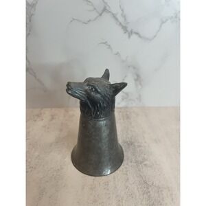 Vtg Pewter Wolf Head Shot Glass Stirrup Cup 3.4"h x 2.2"